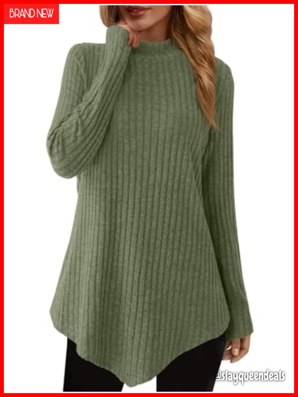 Mock Turtleneck Tunic Sweater Long Sleeve Ribbed Knit Top